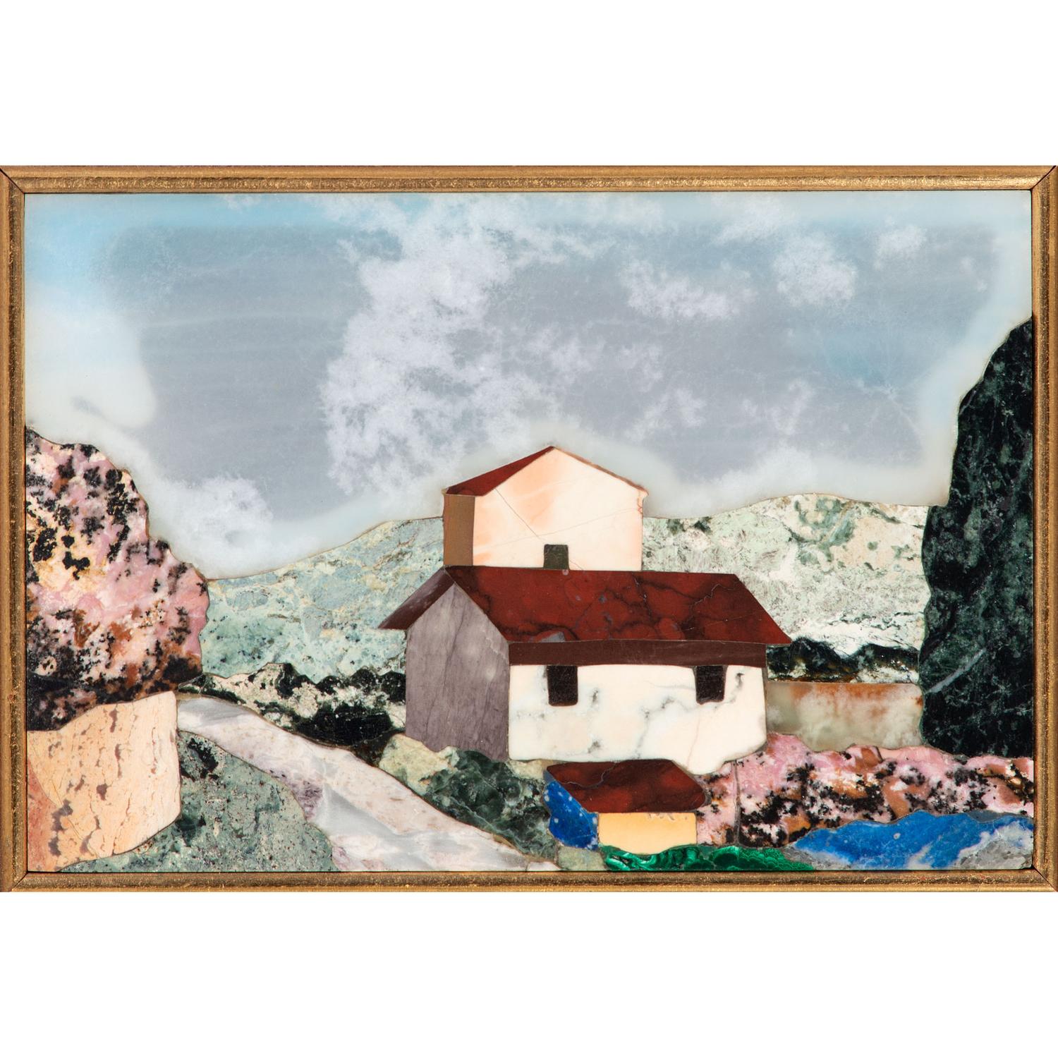 Pietra Dura Plaque Depicting a Landscape Scene with House
