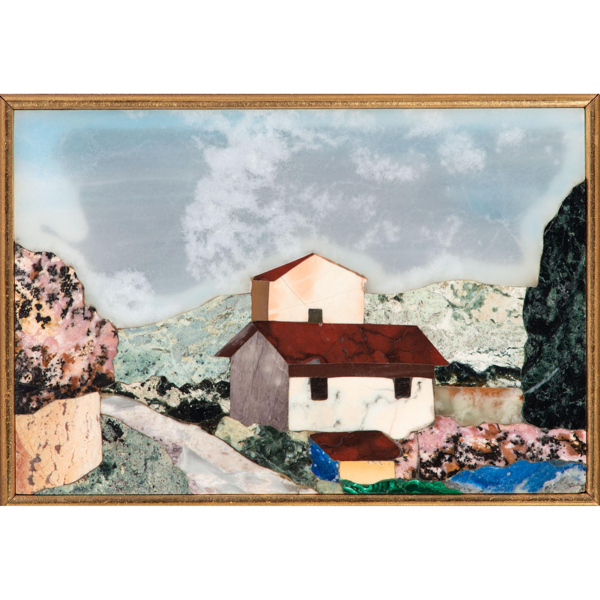 Pietra Dura Plaque Depicting a Landscape Scene with House