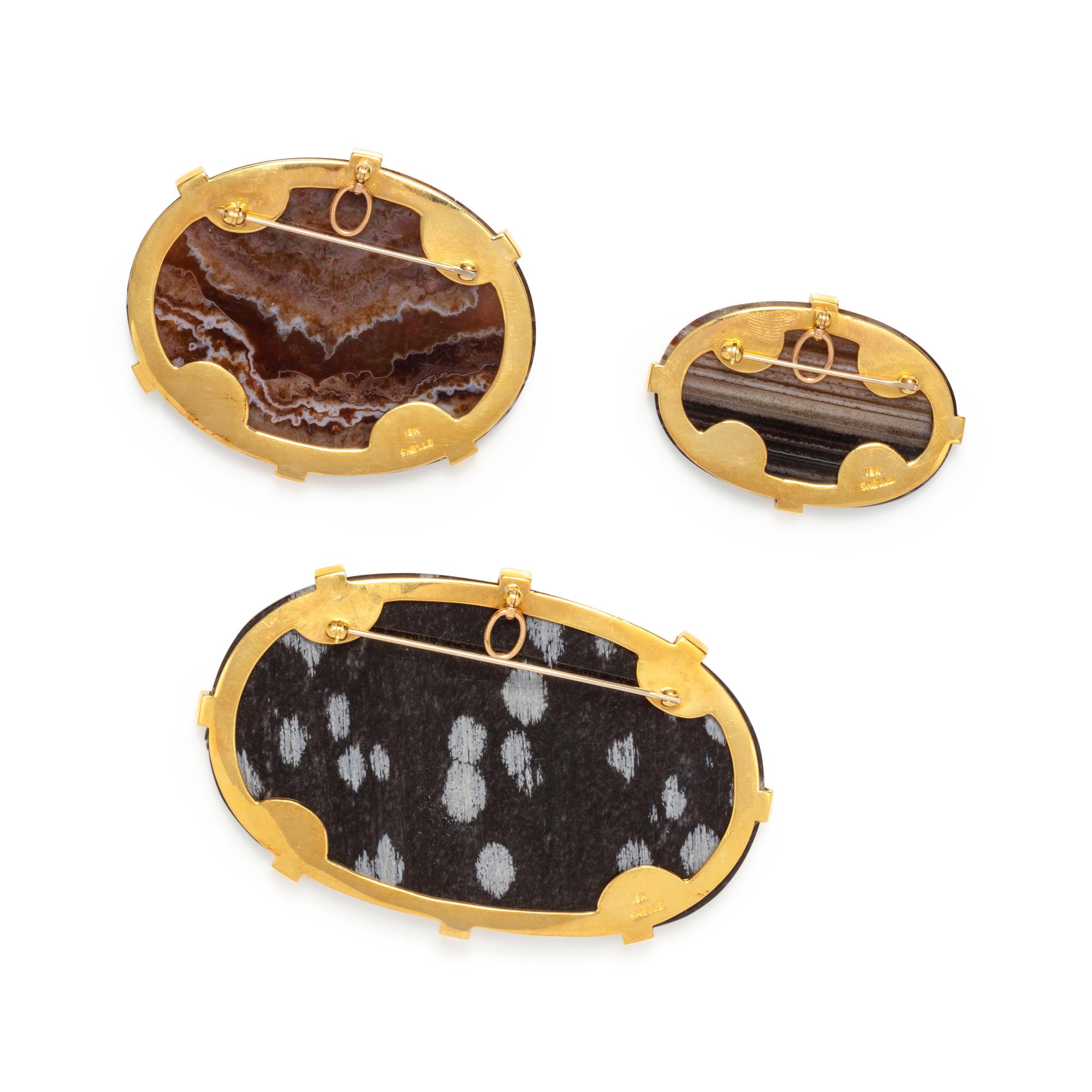 COLLECTION OF HARDSTONE AND DIAMOND PENDANT/BROOCHES