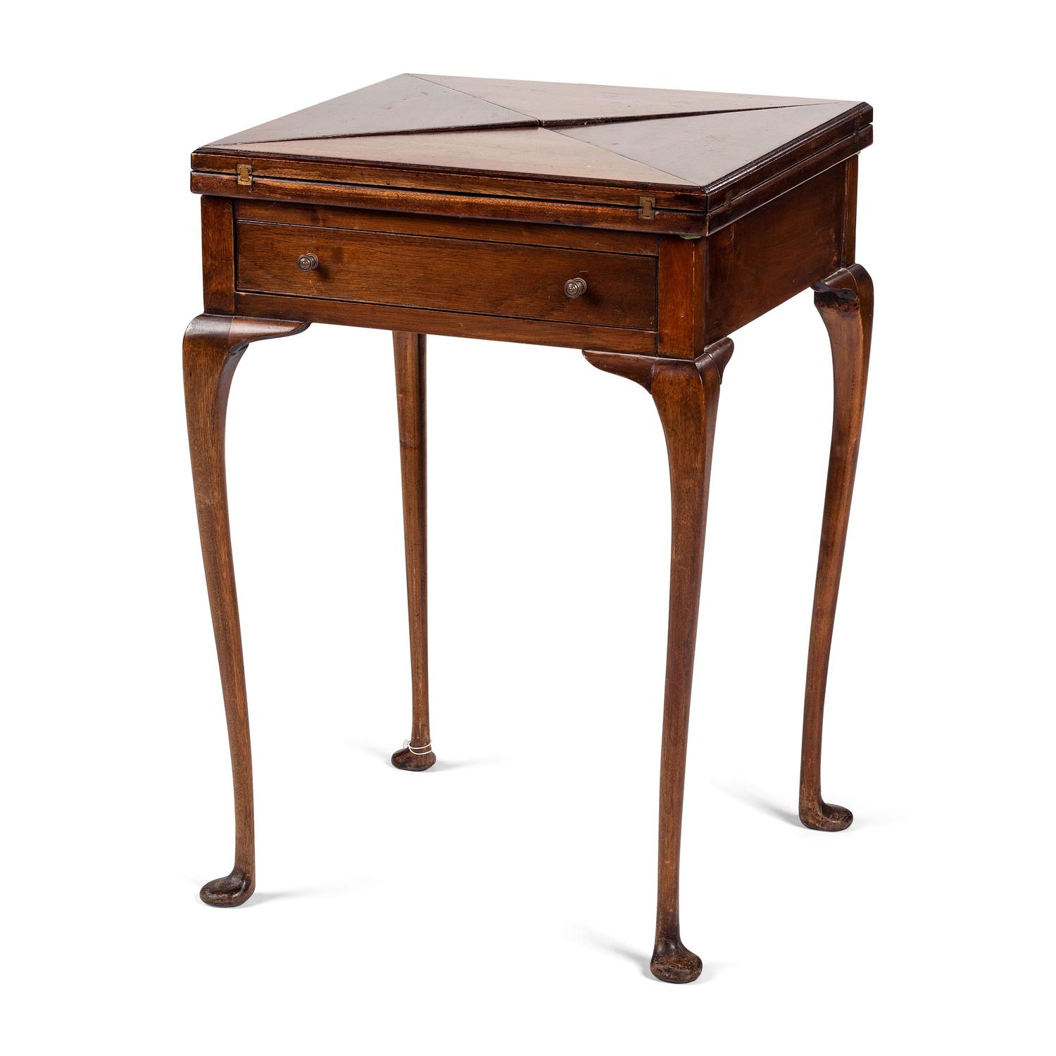 A Georgian Style Mahogany Handkerchief Game Table and Four Chairs with Cane Seats