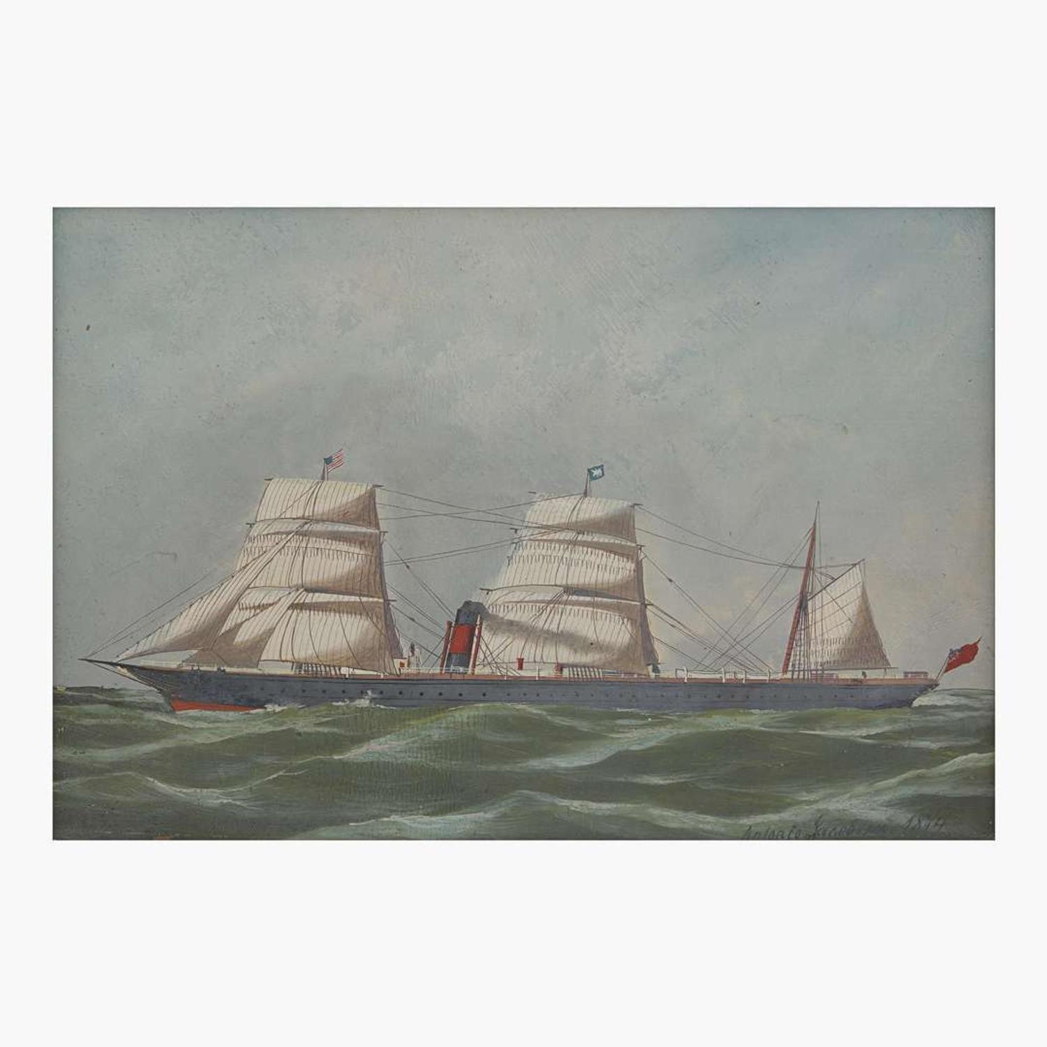 Antonio Jacobsen (American/Danish, 1850-1921) Blue Steamer
