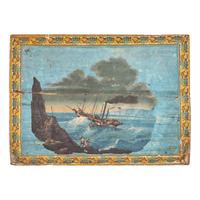 A Wallpaper-Covered Fireboard Depicting the "Robert Fulton" in Rough Waters