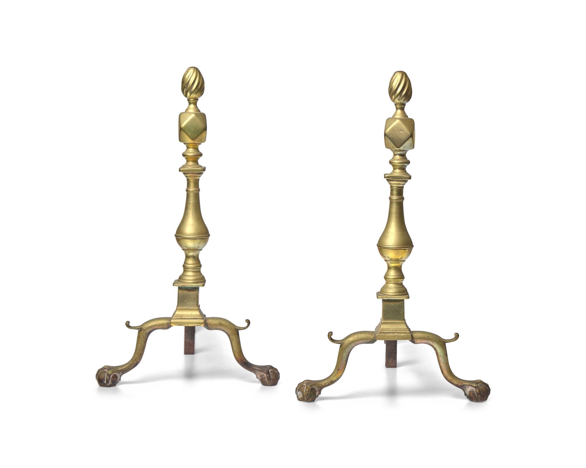 A Pair of Chippendale Brass Andirons