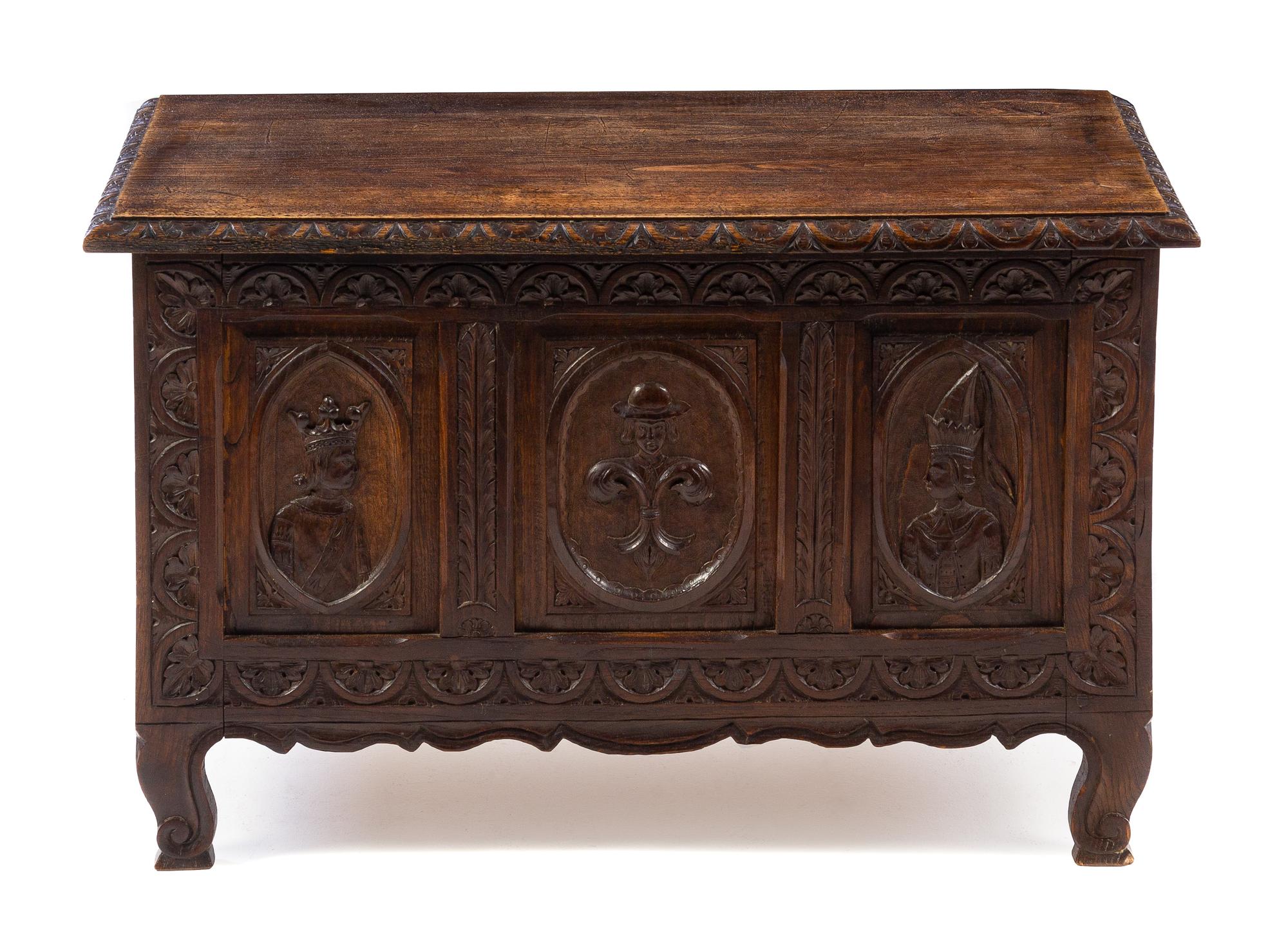 A Gothic Revival Oak Chest Height 20 3/4 x width 33 3/4 x depth 18 inches. — 18TH/19TH CENTURY