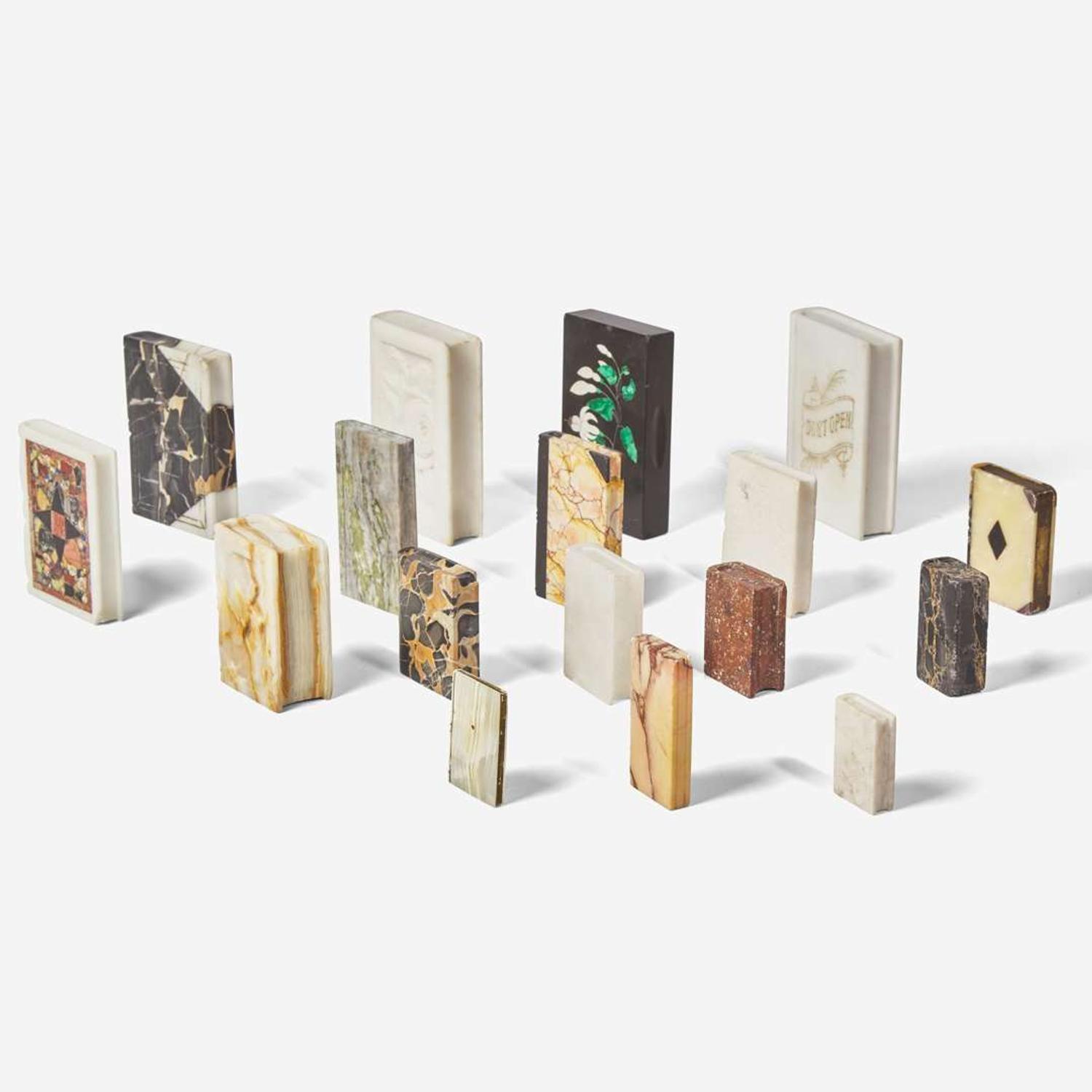 A collection of twenty-two Victorian specimen marble and stone book-form and other paperweights Most English and Continental, 19th and early 20th century