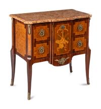 A Louis XV/XVI Transitional Style Marquetry Marble-Top Commode