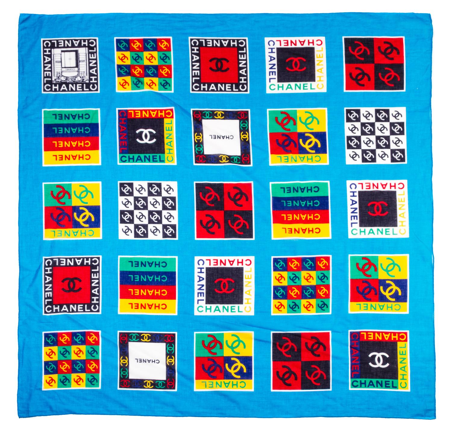 A Chanel Turquoise Cotton Scarf, 53 x 52 1/2 inches.