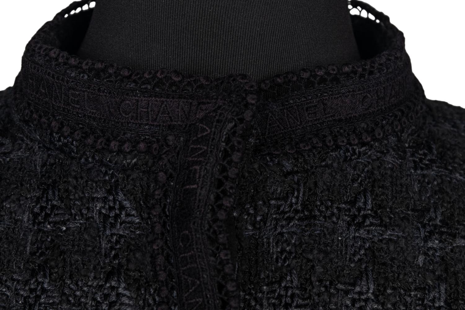 Chanel Black Tweed Jacket Trimmed in Logo Lace