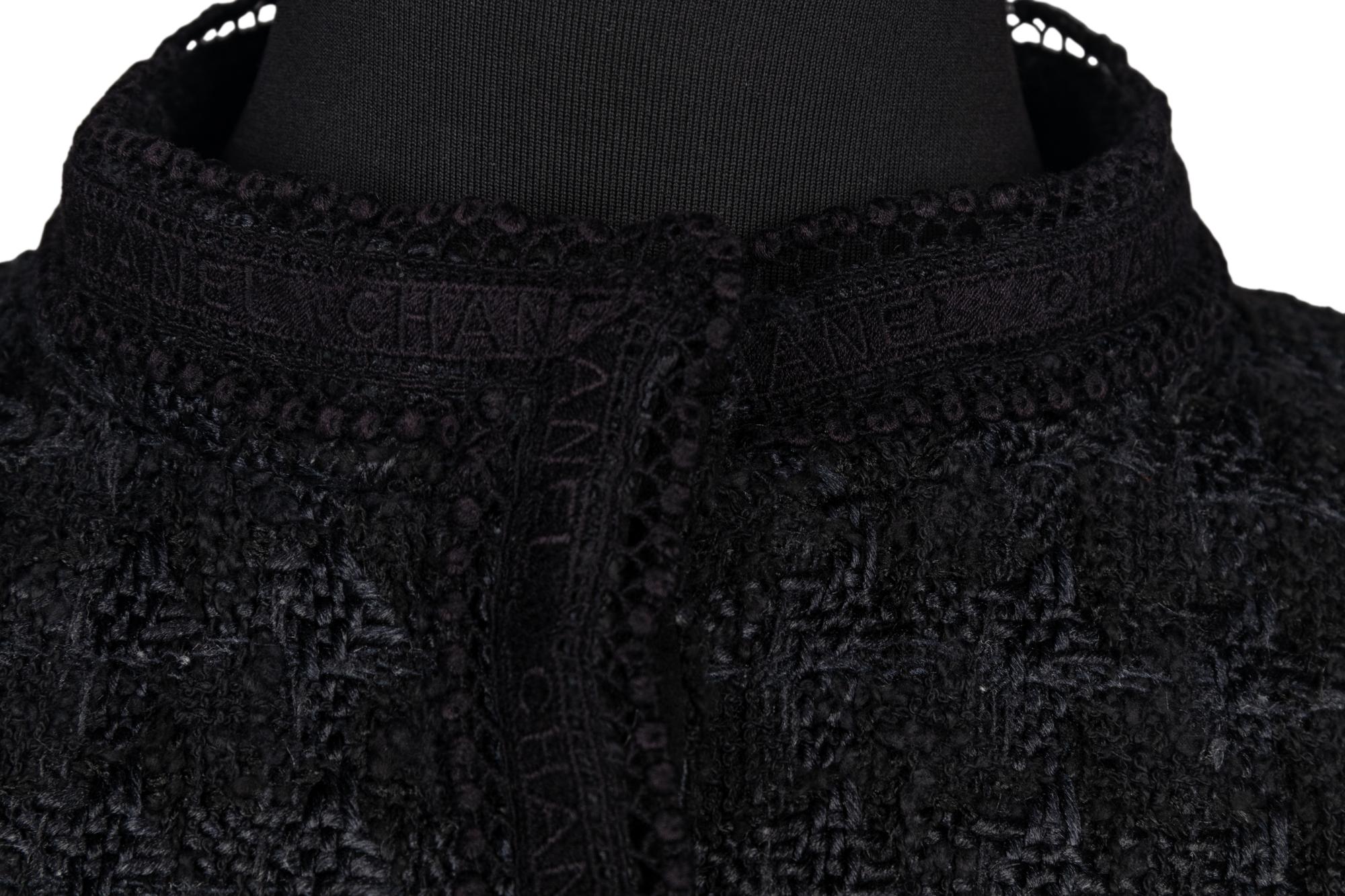 Chanel Black Tweed Jacket Trimmed in Logo Lace