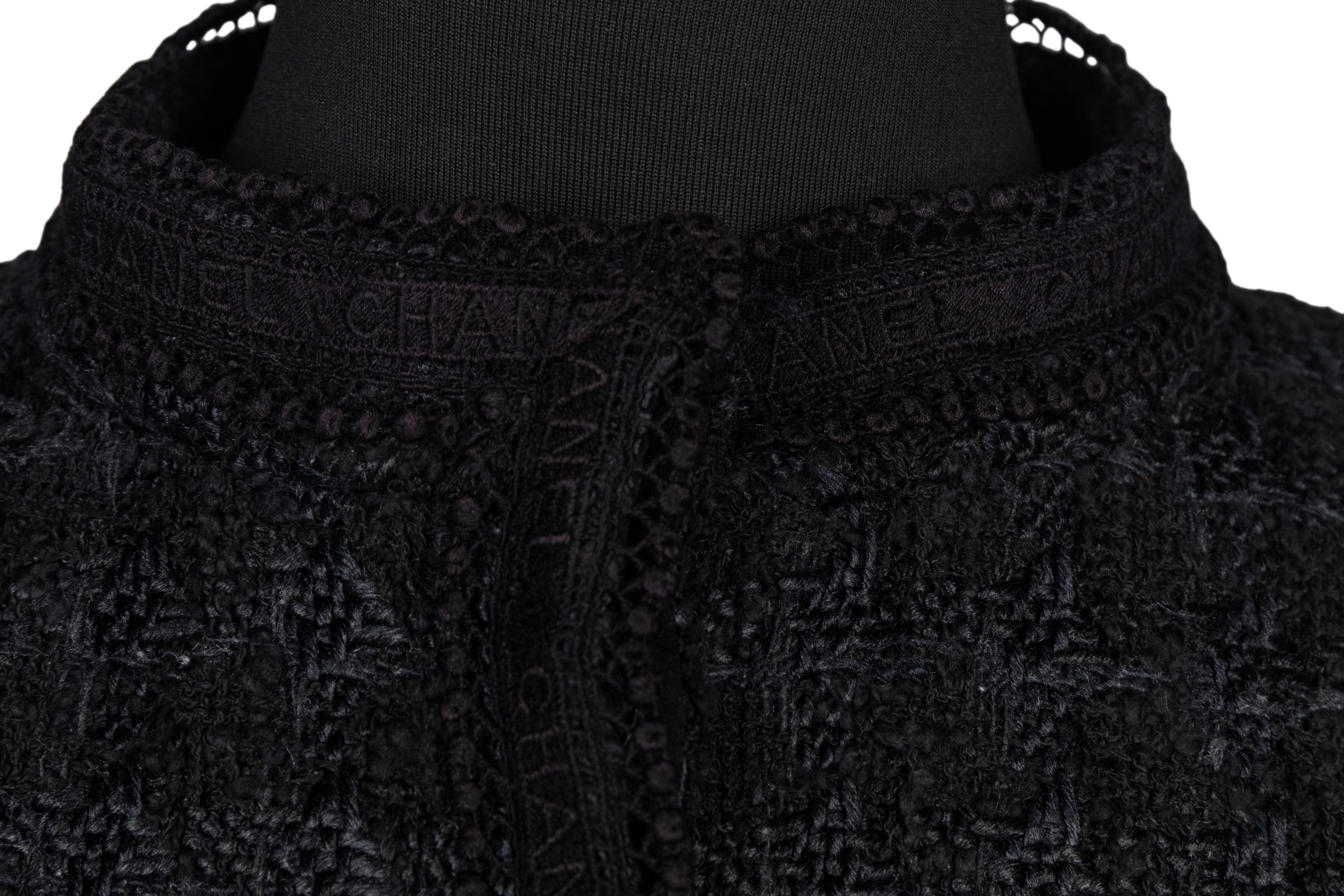 Chanel Black Tweed Jacket Trimmed in Logo Lace