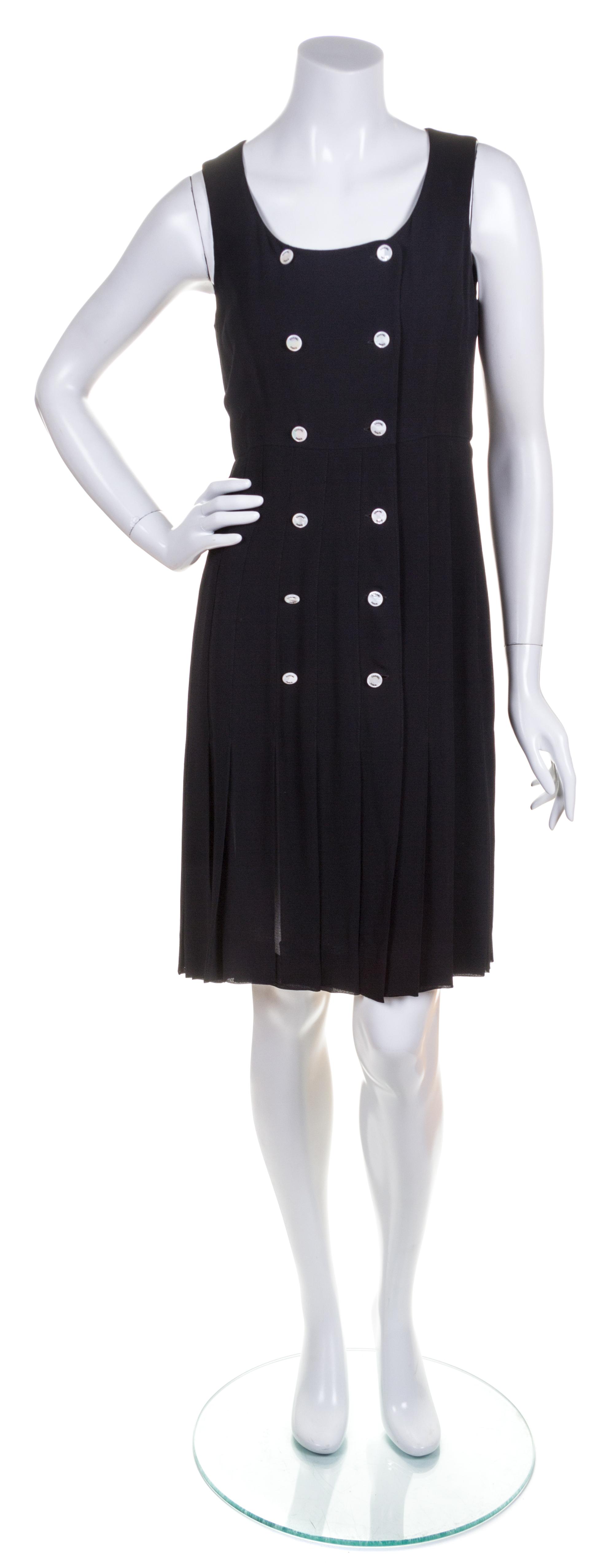 A Chanel Black Pleated Sleeveless Dress, Size 40.