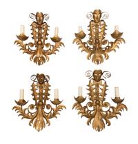 A Set of Four French Gilt Metal Two-Light Sconces