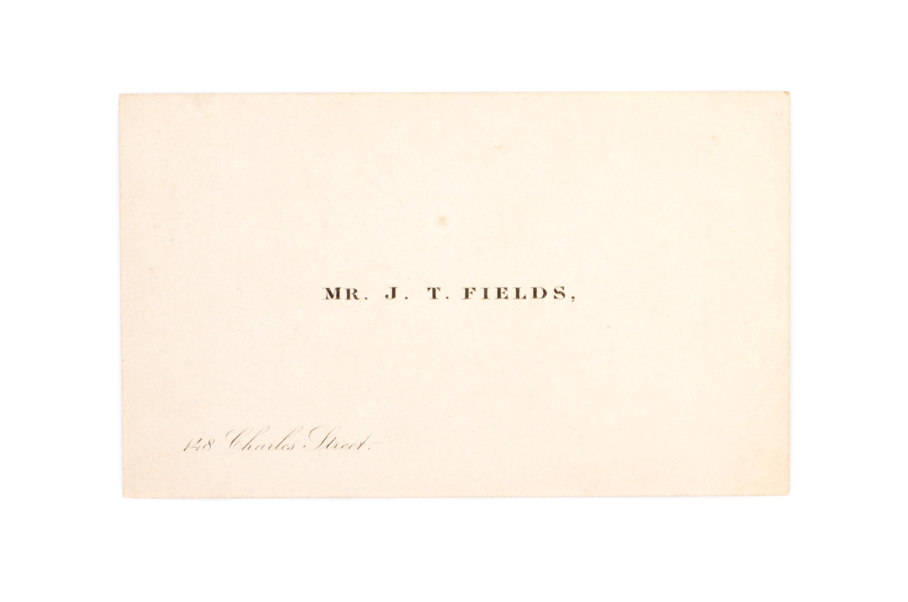 FIELDS, JAMES T. Yesterdays with Authors. London, 1872. 2 vols. With ALS, royalty checks, and ANS.
