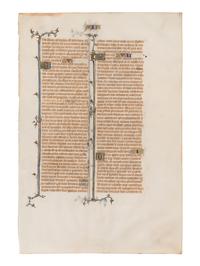 MAHIET (active Paris, c. 1320-1352?) A leaf from the “St. Albans Bible”, in Latin, illuminated manuscript on parchment [Paris, c. 1320-1340]