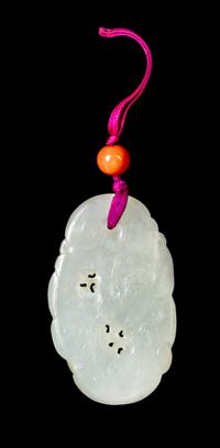 A White Jade Carved Cloud and Chilong Pendant Length 2 1/2 inches. — 18TH CENTURY