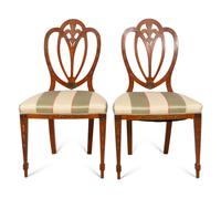 A Pair of Satinwood Shield-Back Paint Decorated Side Chairs