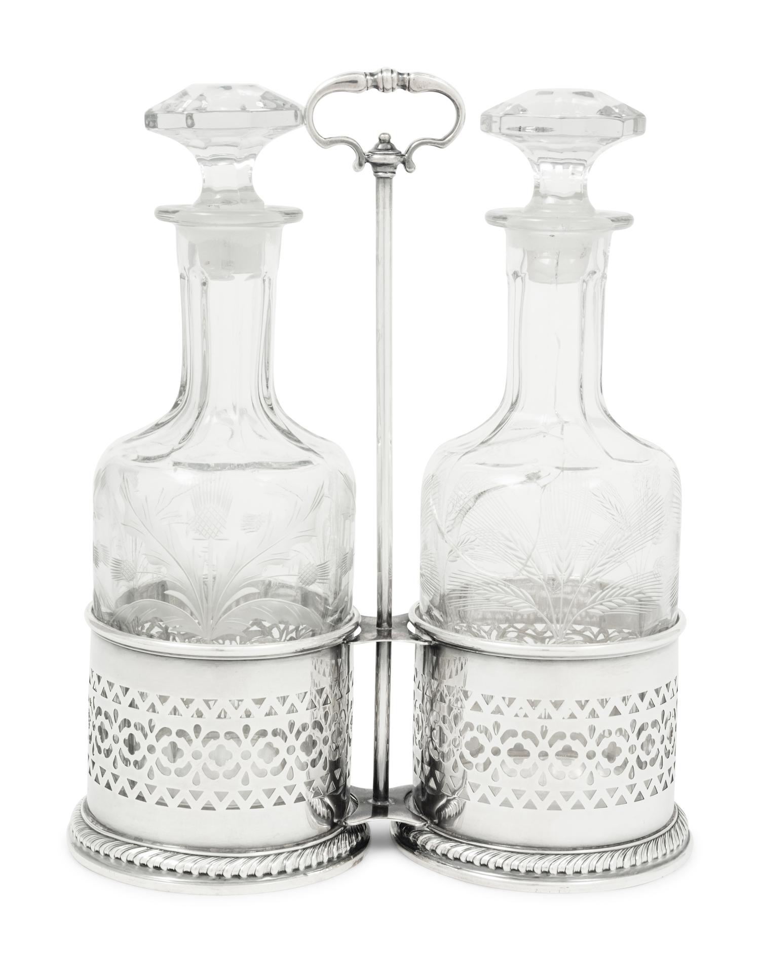 An American Silver Two-Bottle Caddy