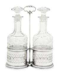 An American Silver Two-Bottle Caddy