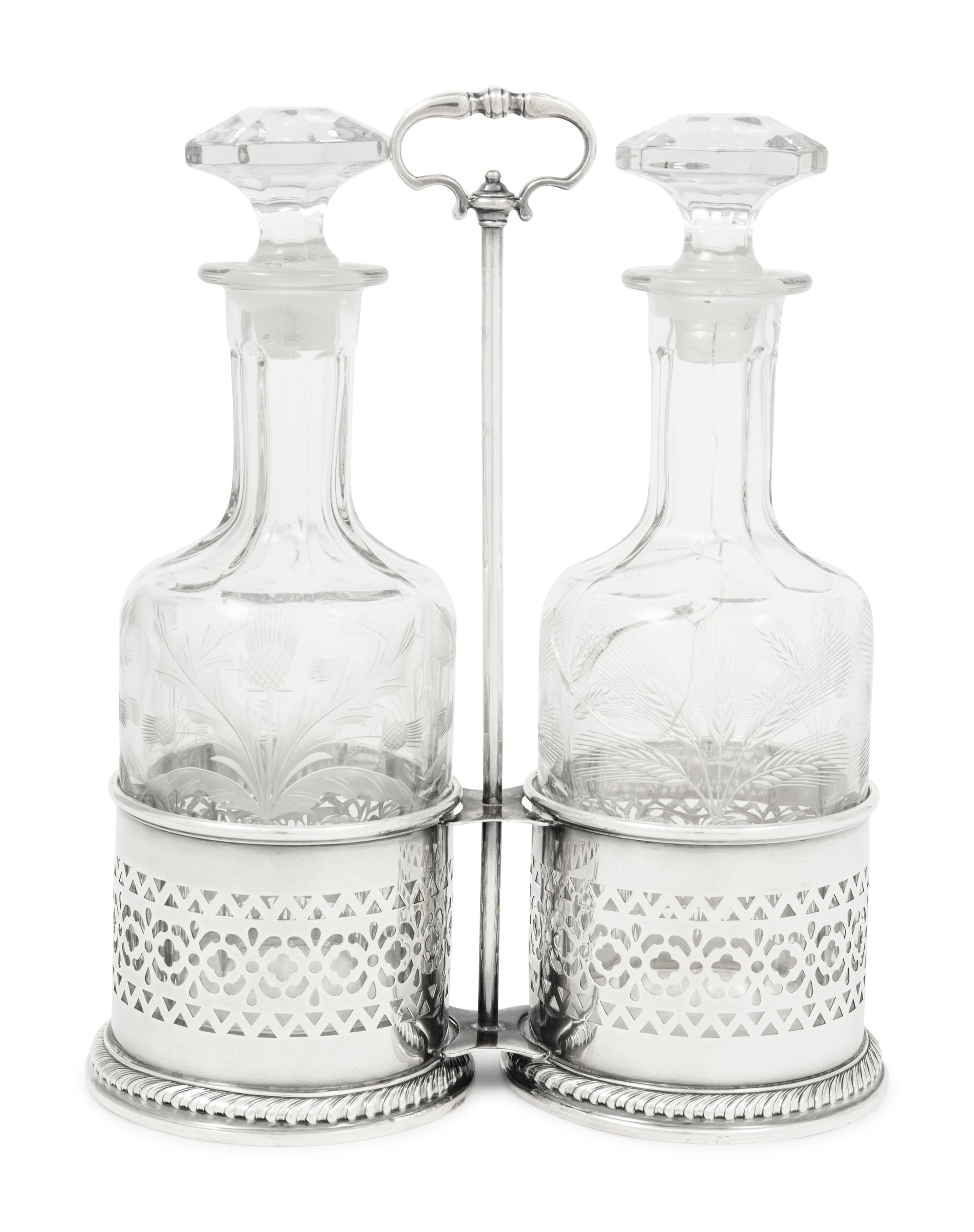 An American Silver Two-Bottle Caddy