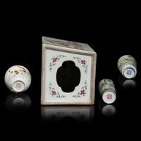 Three Chinese Eggshell Porcelain Vases and a Famille Rose Pillow, 20th Century 民國-近代 粉彩瓷三件