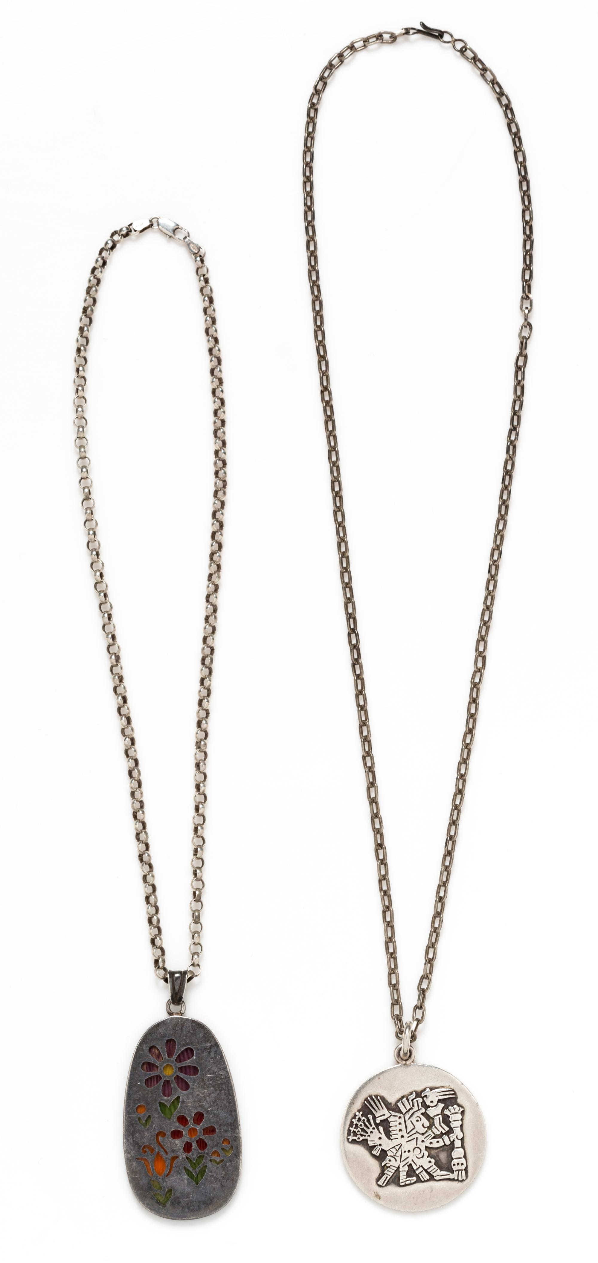 A Collection of Sterling Silver Pendant Necklaces, Taxco, 62.70 dwts.