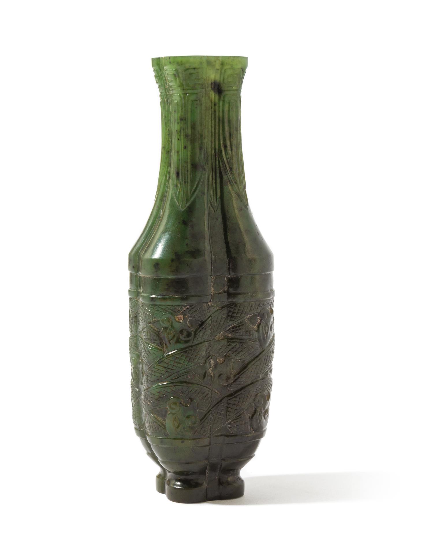 A Spinach Jade Vase Height 5 1/4 inches.