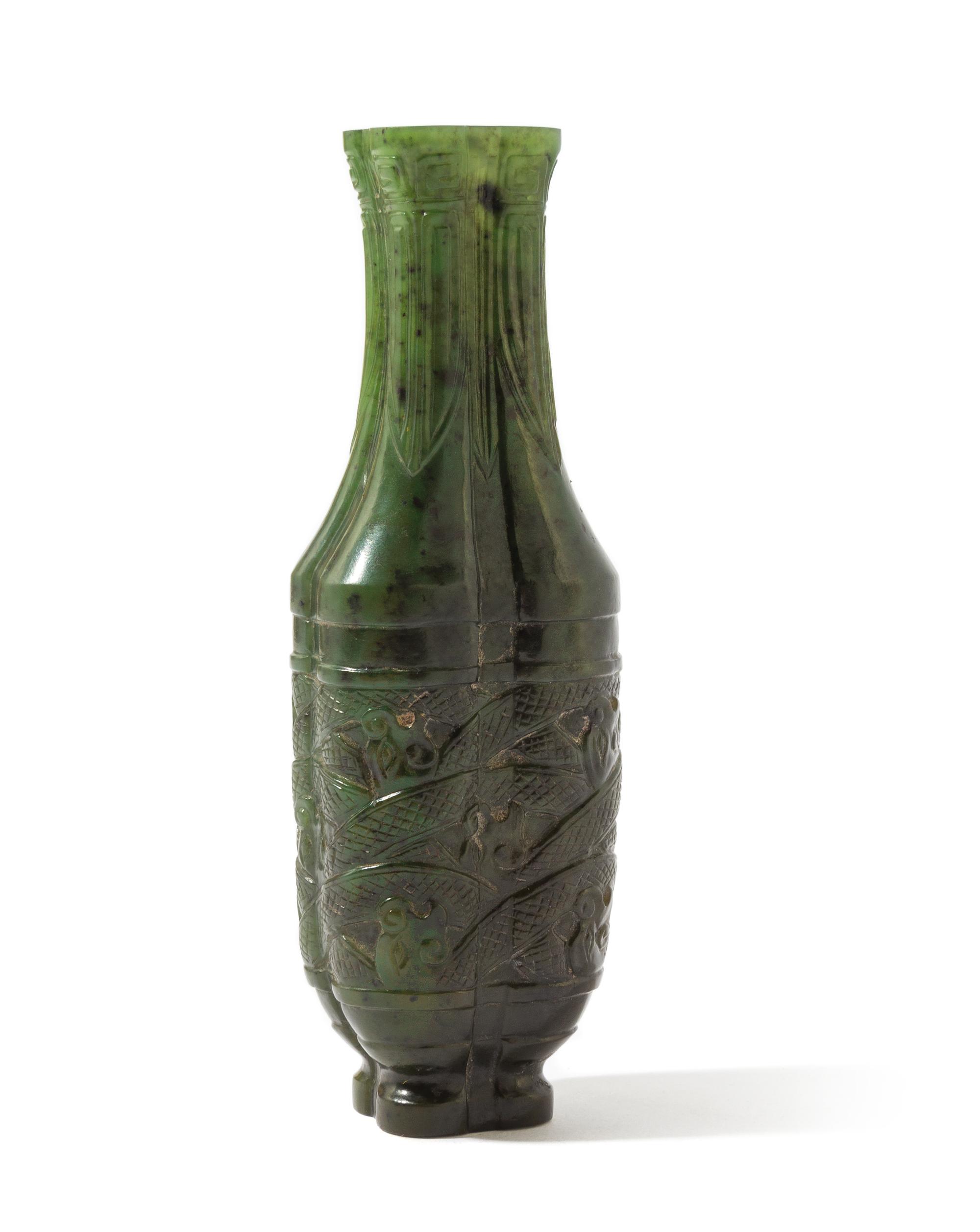 A Spinach Jade Vase Height 5 1/4 inches.