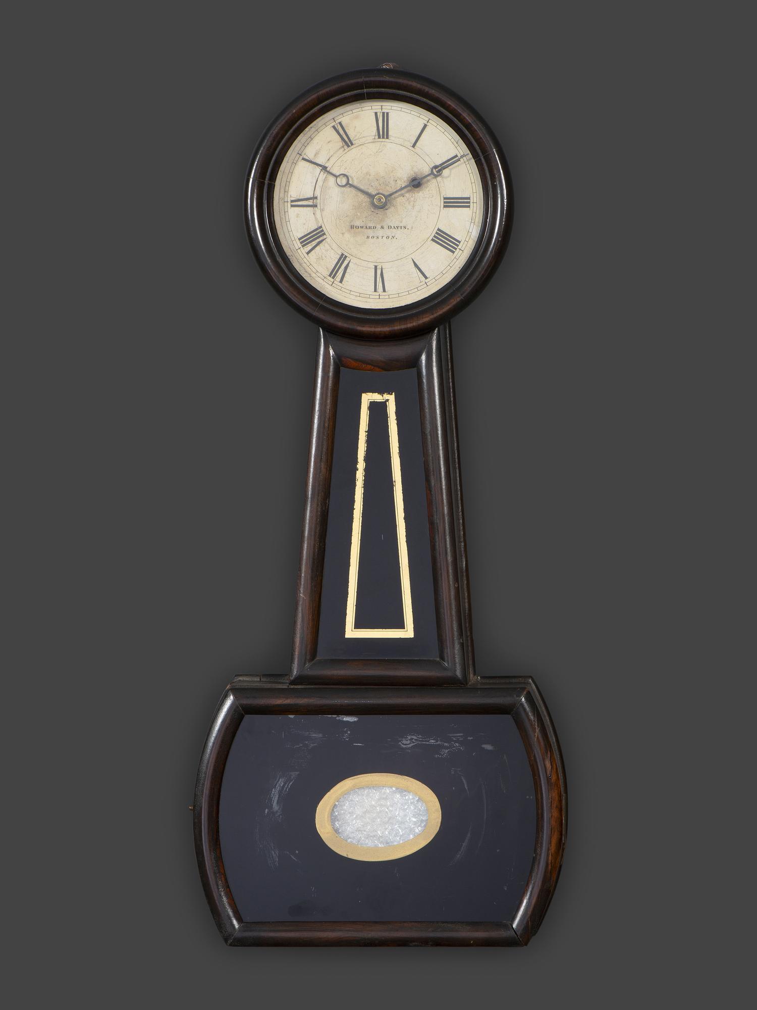 An American Églomisé Panel Inset Grain Painted Banjo Clock