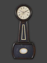 An American Églomisé Panel Inset Grain Painted Banjo Clock