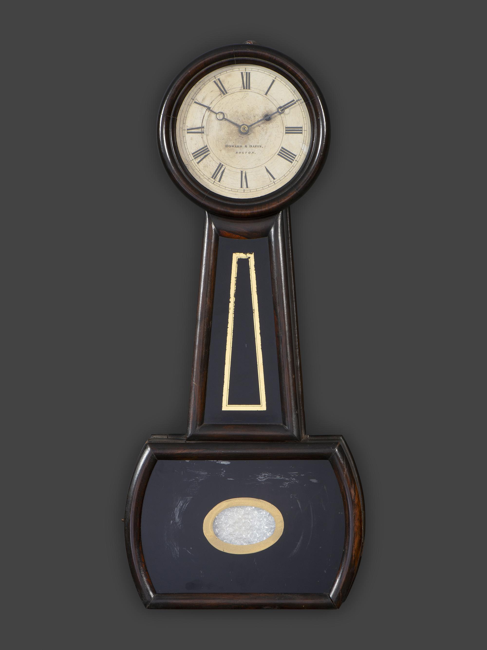 An American Églomisé Panel Inset Grain Painted Banjo Clock