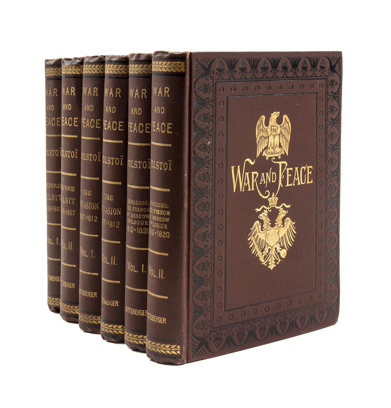 TOLSTOY, LEO. War and Peace. NY, 1886. 6 vols. First edition in English.