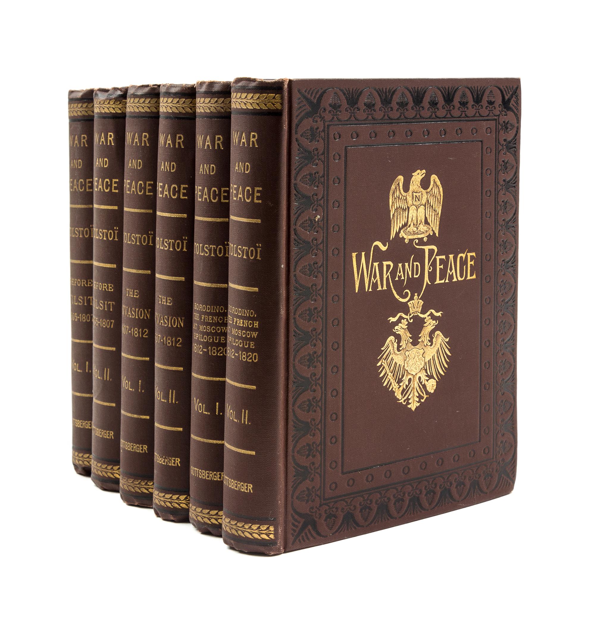 TOLSTOY, LEO. War and Peace. NY, 1886. 6 vols. First edition in English.