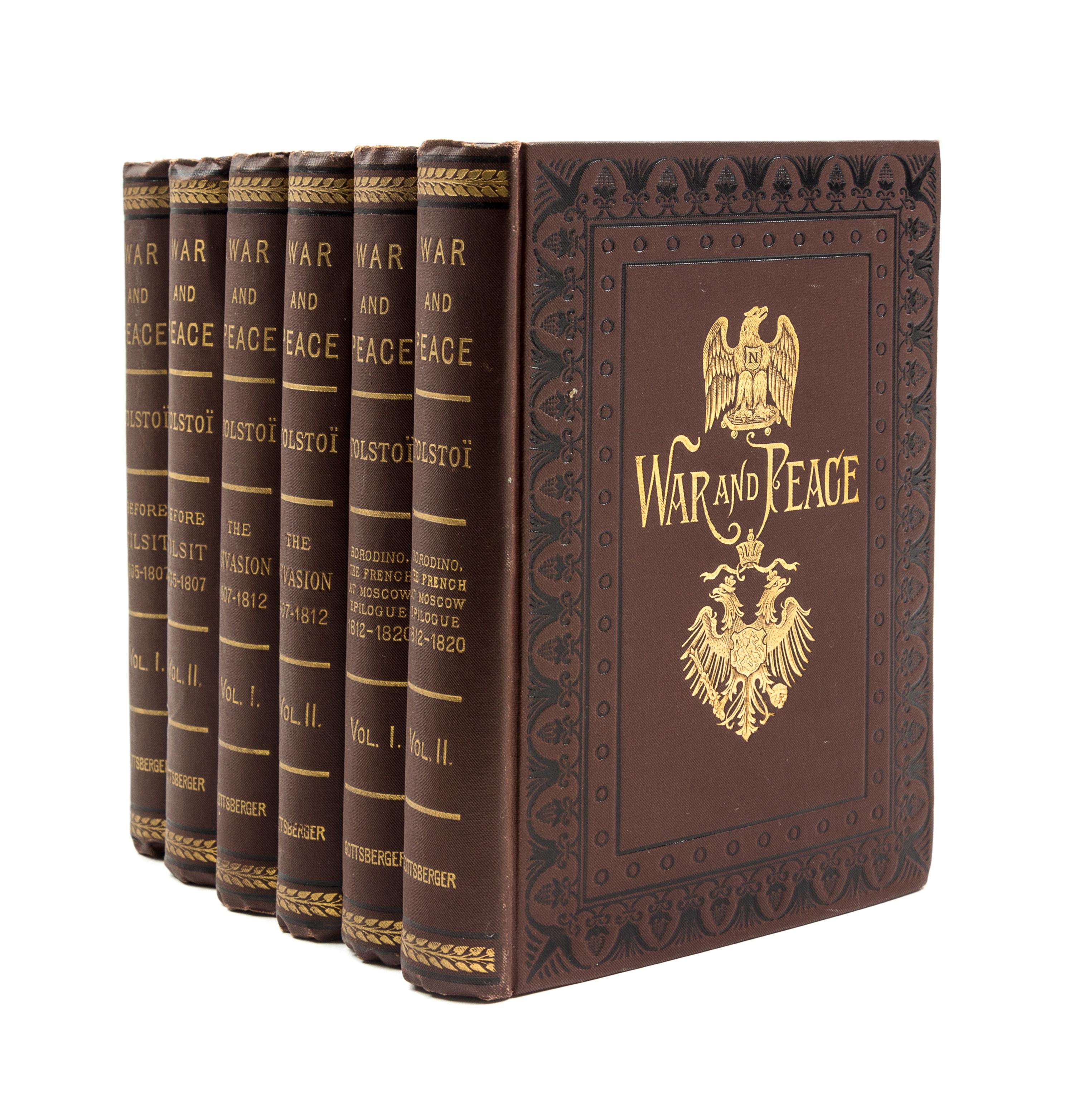 TOLSTOY, LEO. War and Peace. NY, 1886. 6 vols. First edition in English.