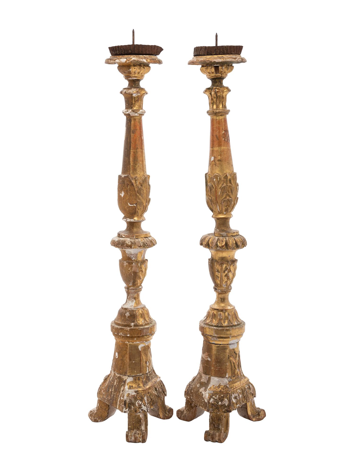 A Pair of Baroque Style Giltwood Candleholders