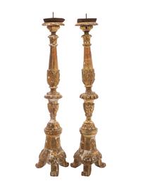 A Pair of Baroque Style Giltwood Candleholders