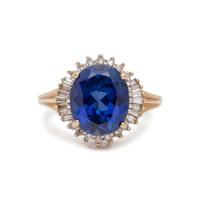 SYNTHETIC SAPPHIRE AND DIAMOND RING