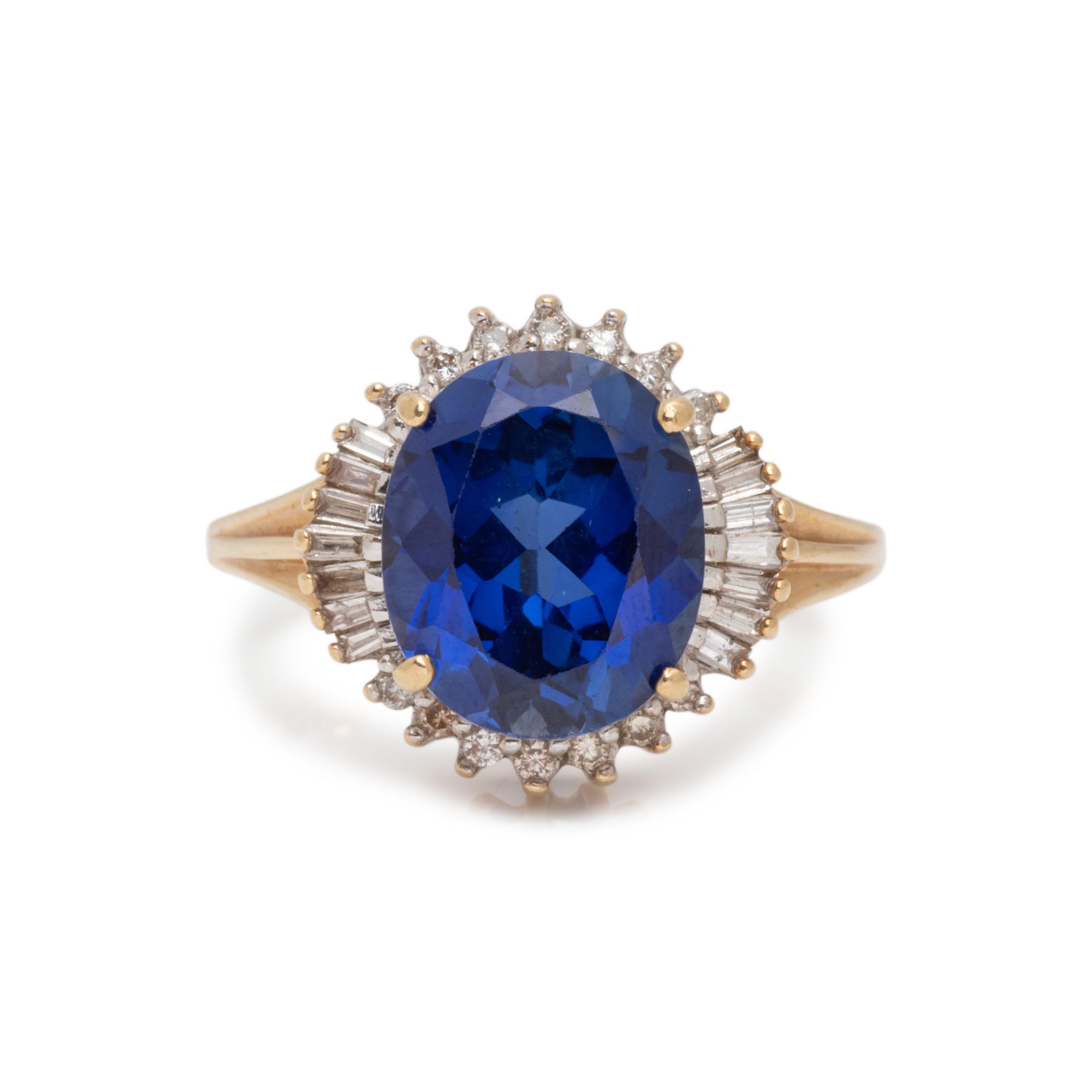 SYNTHETIC SAPPHIRE AND DIAMOND RING