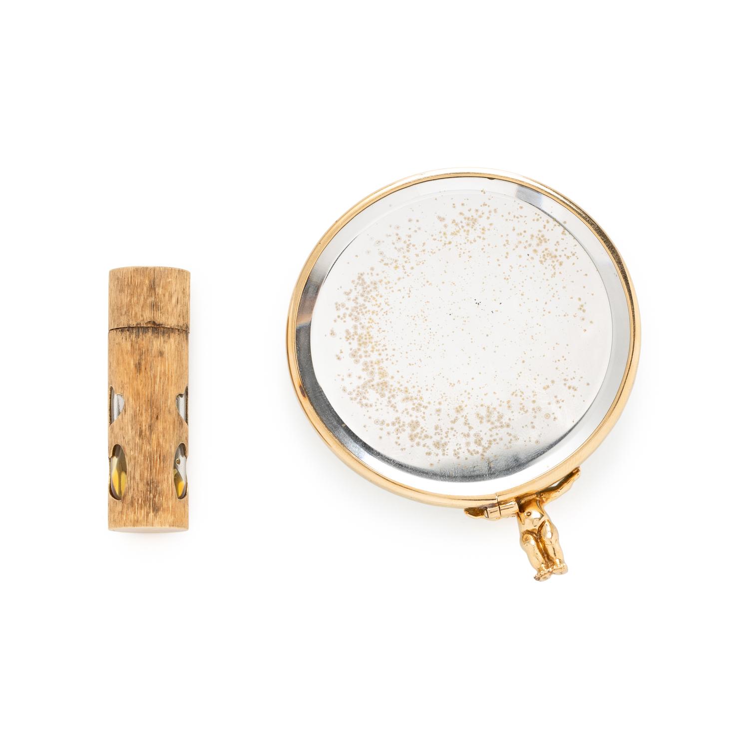RUSER, YELLOW GOLD PERFUME BOTTLE AND MIRROR