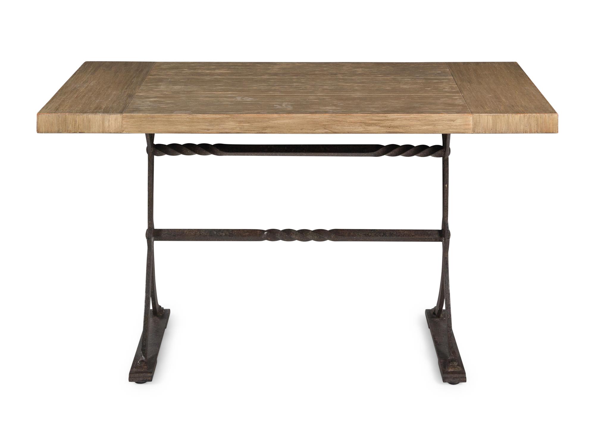 A Contemporary Grain-Painted and Wrought Iron Table