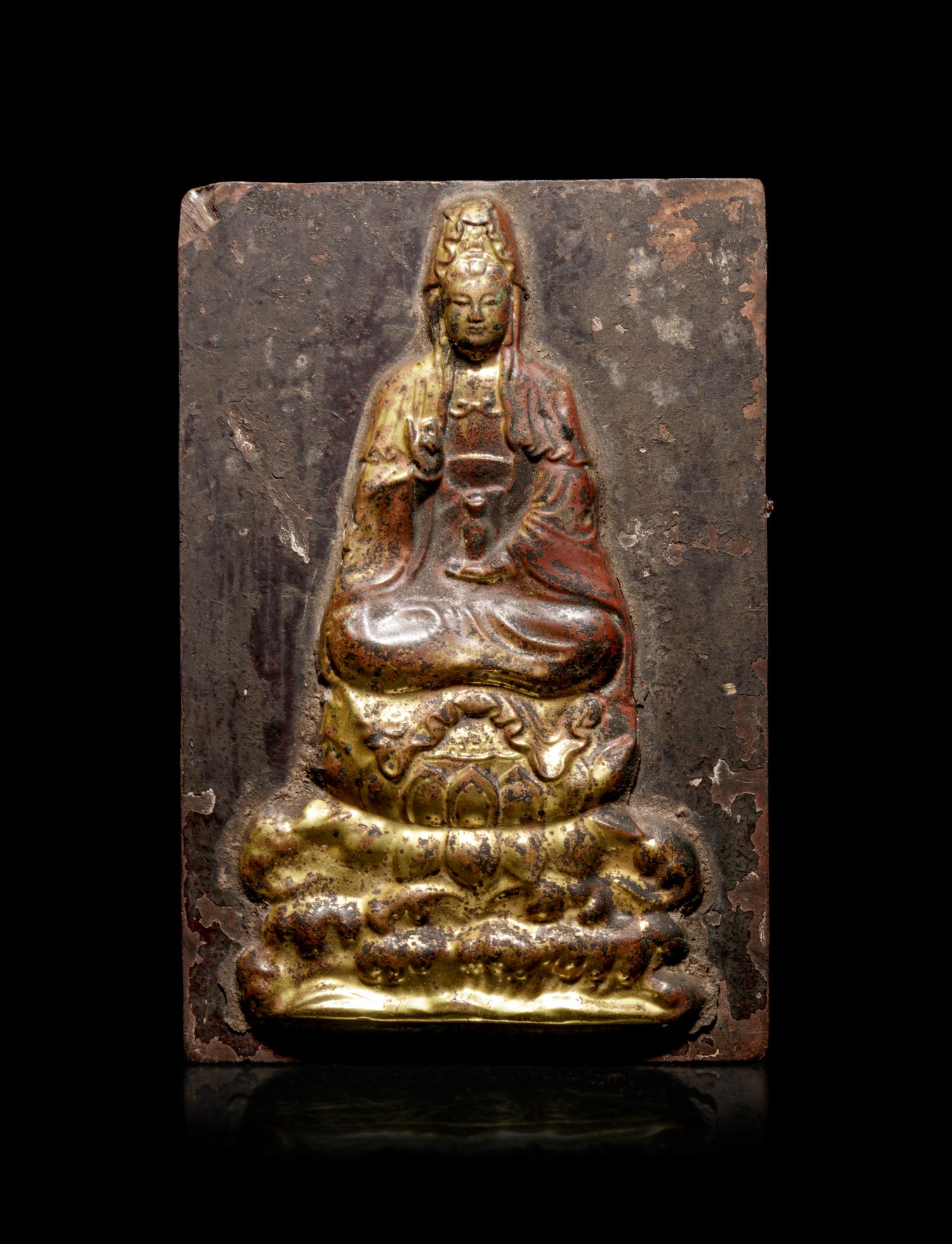 A Chinese Gilt Decorated Carved Wood Buddhist Panel
