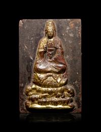 A Chinese Gilt Decorated Carved Wood Buddhist Panel