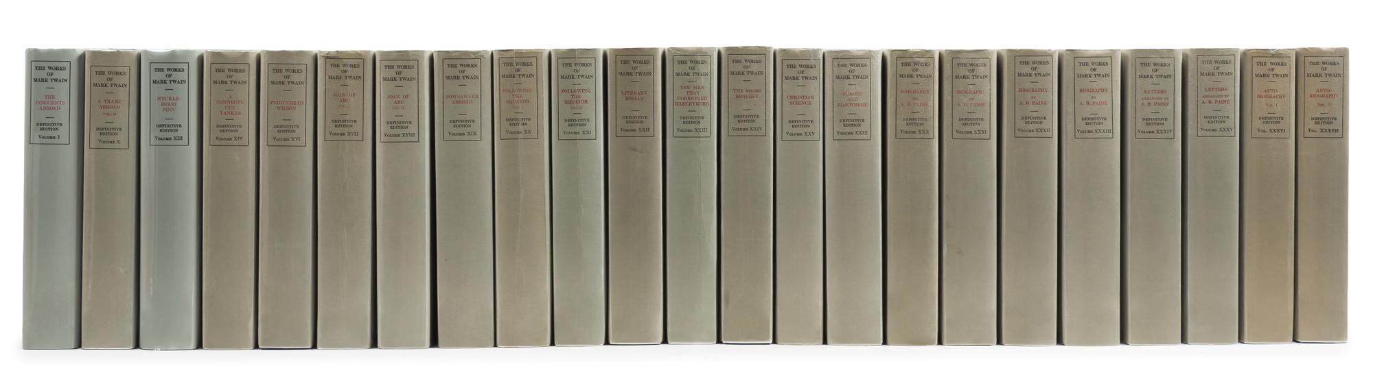 CLEMENS, Samuel L. ("Mark Twain," 1835-1910). Works. New York: Gabriel Wells, 1922-1925. LIMITED EDITION SIGNED BY TWAIN. 37 vols.