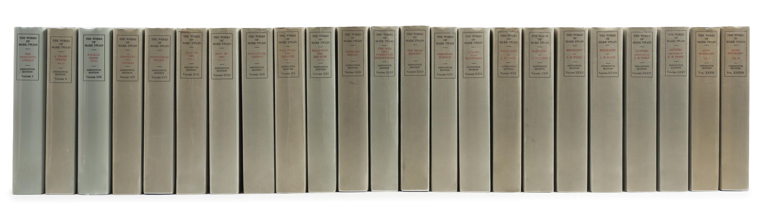 CLEMENS, Samuel L. ("Mark Twain," 1835-1910). Works. New York: Gabriel Wells, 1922-1925. LIMITED EDITION SIGNED BY TWAIN. 37 vols.