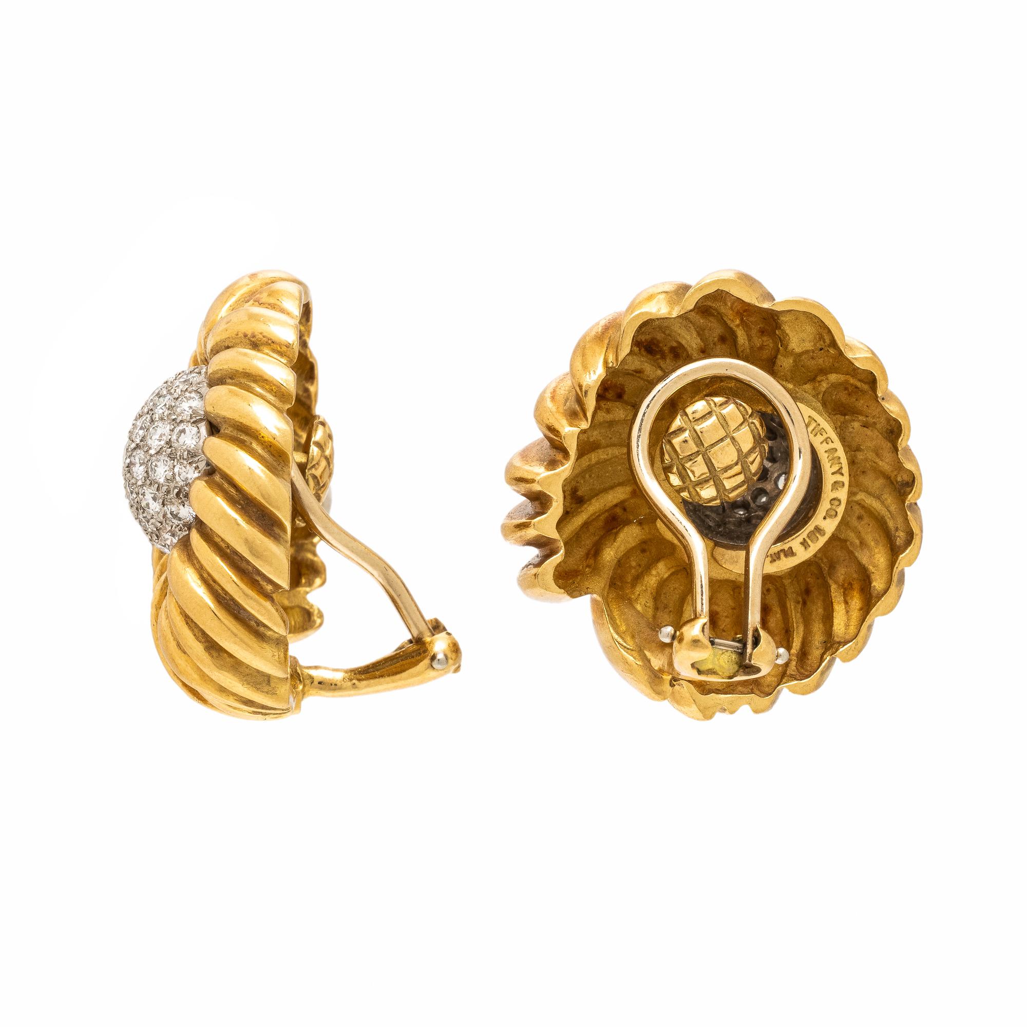Tiffany & Co., Diamond and Yellow Gold Flower Earrings