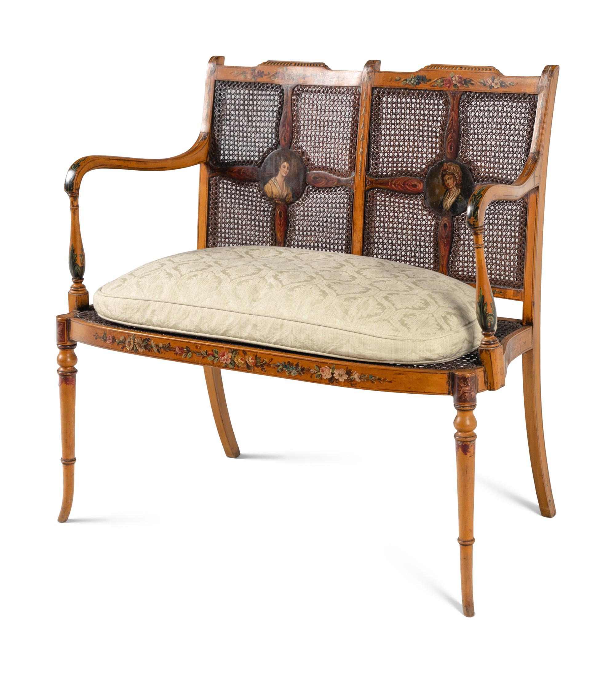 An Edwardian Painted Satinwood Settee