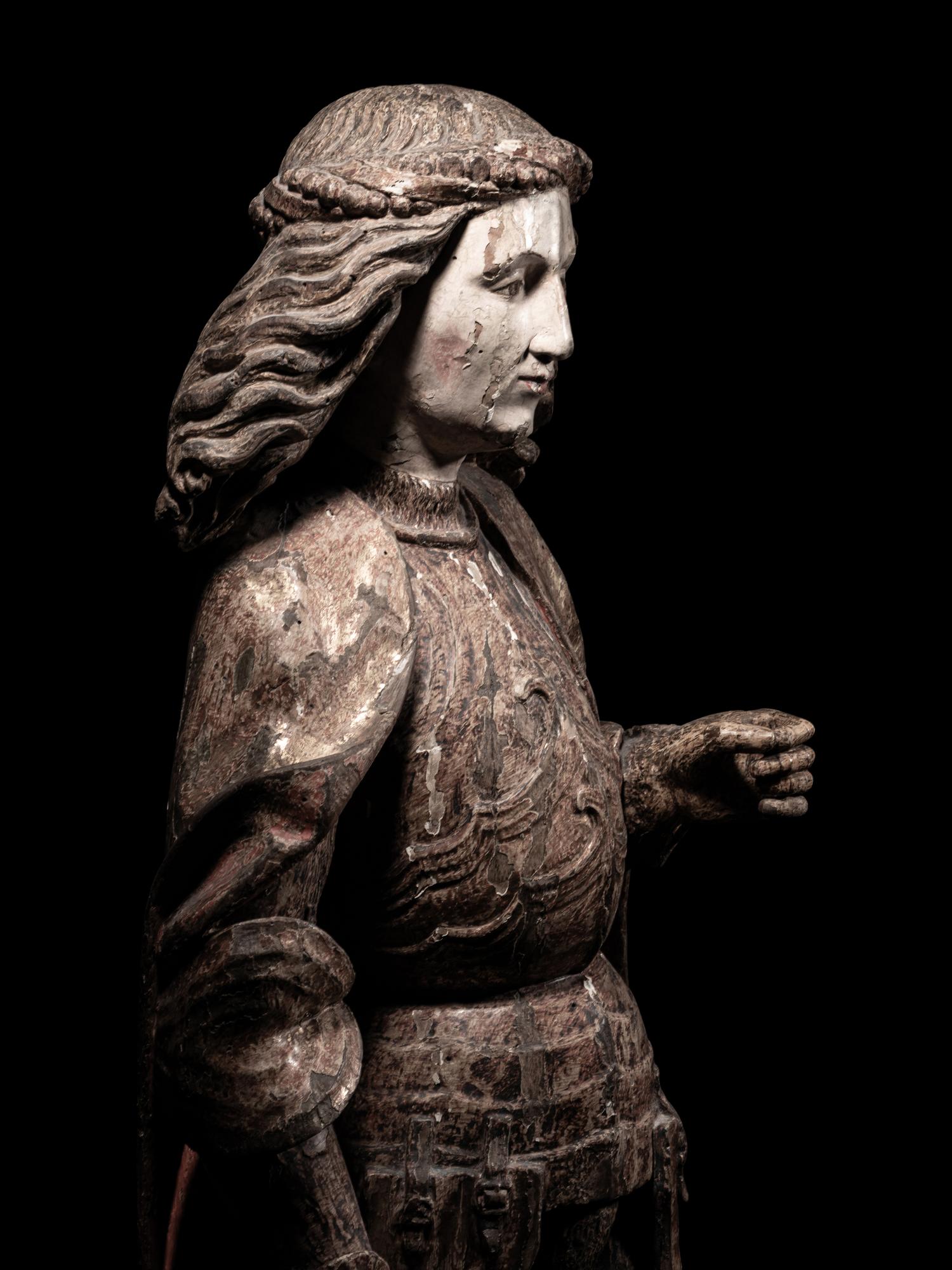 A Carved, Painted and Parcel Gilt Lindenwood Figure of a Tyrolean Knight