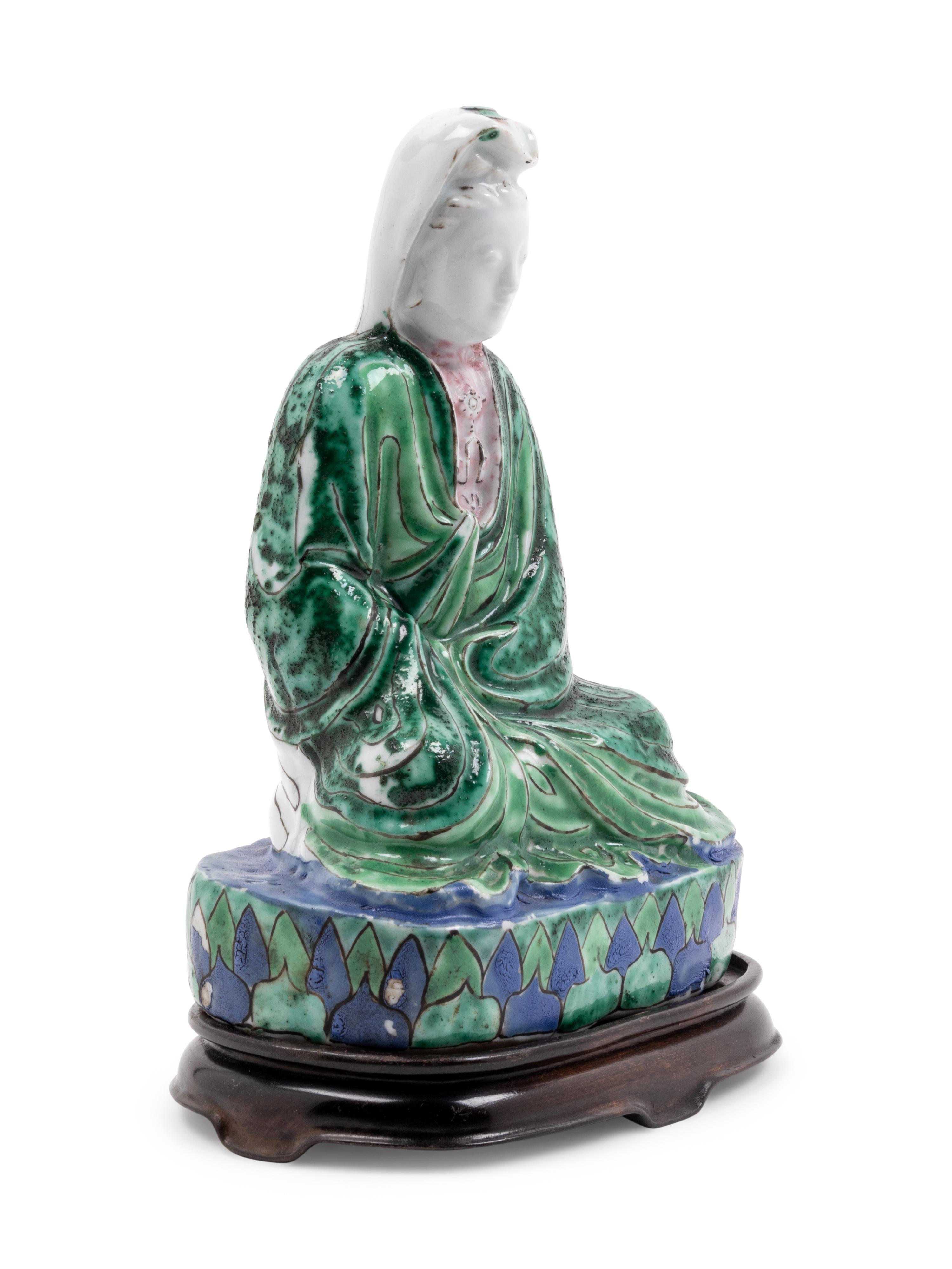 A Chinese Famille Verte Figure of Guanyin