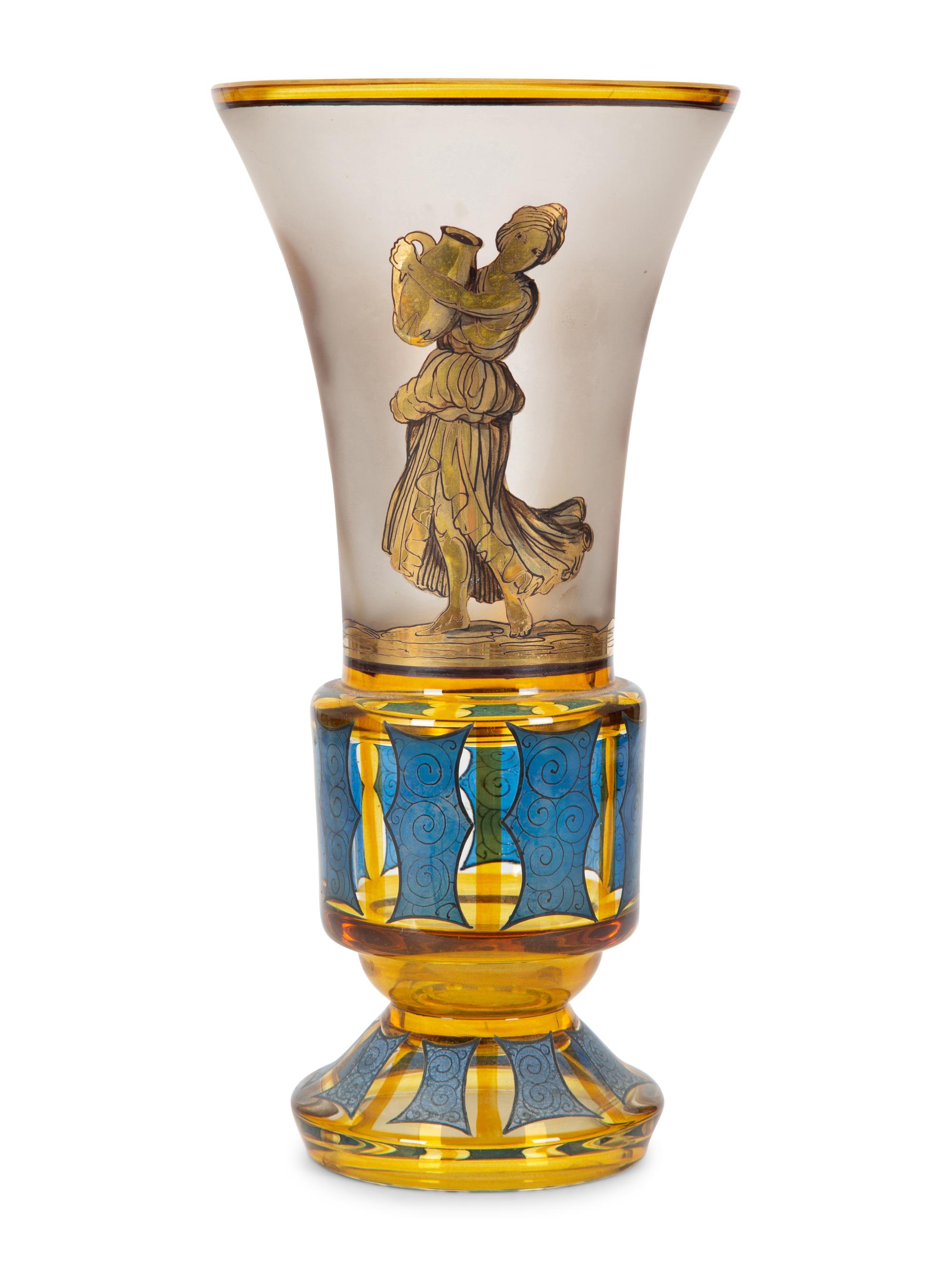 A Continental Polychromed and Gilt Decorated Glass Vase