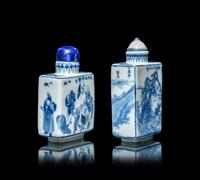 Two Chinese Blue and White Porcelain Rectangular Snuff Bottles