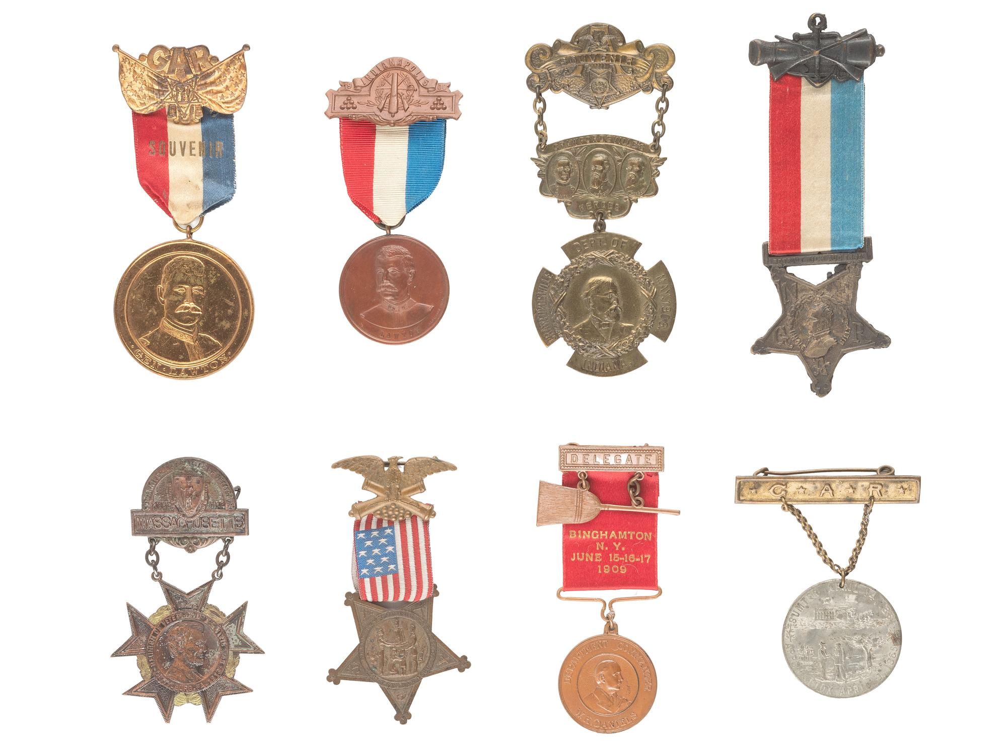 [CIVIL WAR]. 21 GAR ribbons and badges representing various regiments, incl. 146 NY Vols.